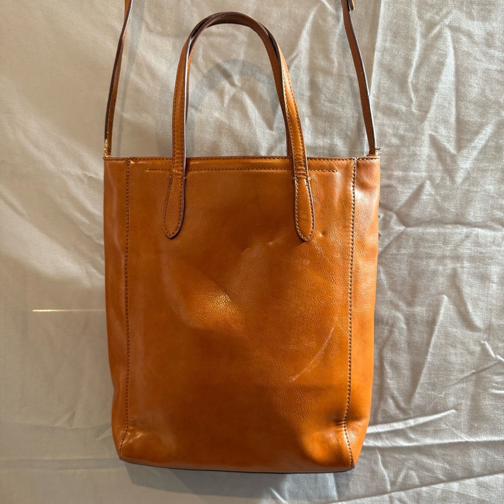 Banana Republic Tan Leather Crossbody Bag with Double Handles Classic Chic Purse